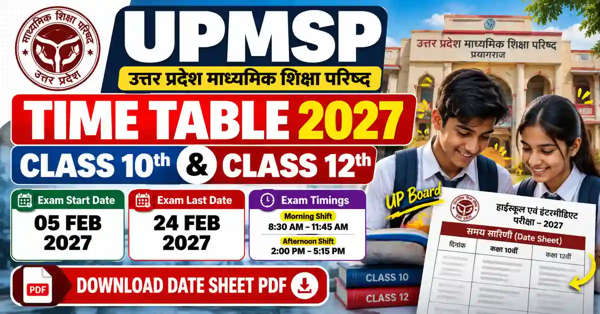 Admit card thumbnail for Uttar Pradesh Madhyamic Shiksha Parishad UPMSP High School 10th and Intermediate 12th Exam Time Table / Date Sheet 2027 Admit Card