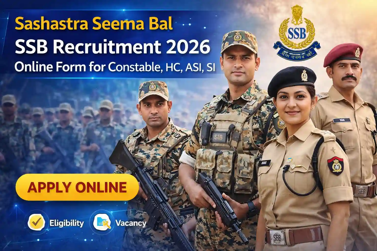 Sashastra Seema Bal SSB Recruitment 2026 Online Form for Constable, HC, ASI, SI thumbnail