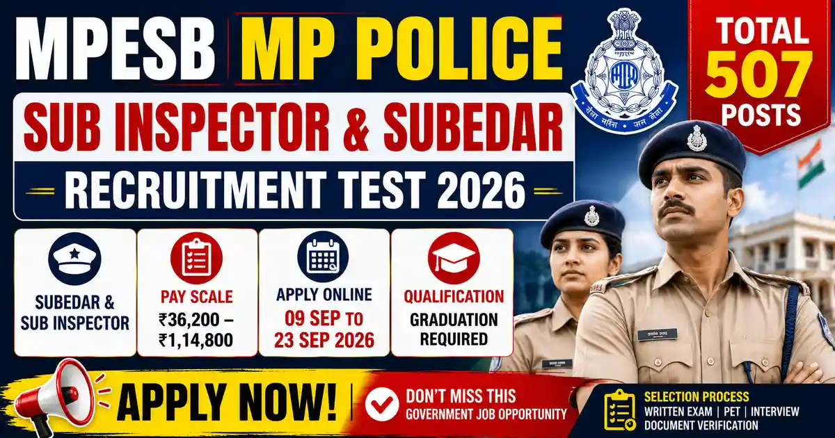 Job thumbnail for MPESB MP Police Subedar & Sub-Inspector Recruitment Test 2026 – Apply Online for 507 Posts