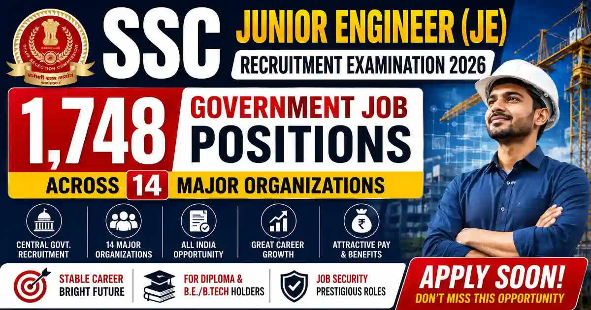Job thumbnail for SSC Junior Engineer (JE) Recruitment Examination 2026
