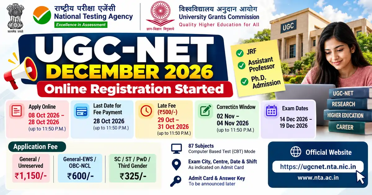 Job thumbnail for UGC-NET December 2026 Examination