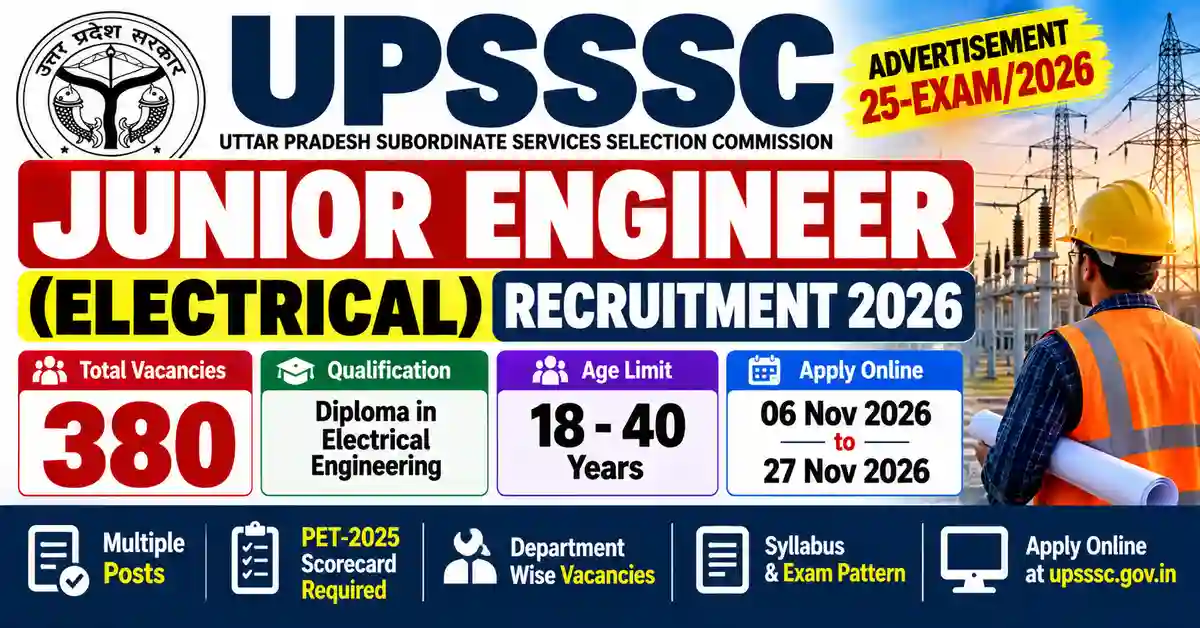 Job thumbnail for UPSSSC Junior Engineer Electrical Recruitment 2026